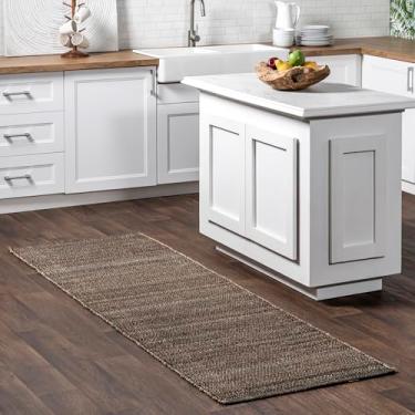 Imagem de nuLOOM Tapete de área de juta Elfriede e algodão tecido à mão de 6 x 25 cm, carvão Elfriede, estilo rústico sólido, design trançado, fibra natural, para quarto, sala de estar, corredor, escritório,