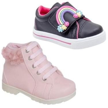 Imagem de Kit Coturno Menina Mais Tênis Infantil Botinha Menina Estilosa Confort