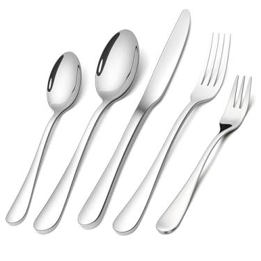 Imagem de Conjunto de Talheres 30 Peças Aço Inoxidável Premium - 6 Facas, 6 Garfos, 6 Colheres, 6 Garfos Salada, 6 Colheres Chá - Presente Elegante para Casa/Restaurante - Polido e Espelhado - Dishwasher Safe