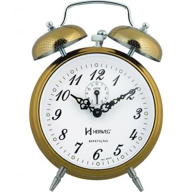 Imagem de Relógio Despertador Mecânico Vintage Retro Herweg Ref - 2380 Dourado