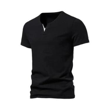 Imagem de Camisas Henley Masculinas de Algodão - Manga Curta, Slim Fit, Casual e