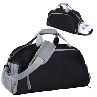 Imagem de Bolsa esportiva de viagem para homens e mulheres, bolsa de ginástica, bolsa de ombro para fim de semana com bolso molhado e compartimento para sapatos, Preto