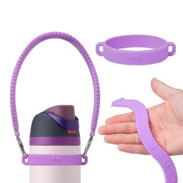 Imagem de AXMCCH Alça de silicone para garrafa de água com alça para copo Stanley, alça de ombro ajustável para a maioria das garrafas de 227 a 1,134 g, suporte universal para garrafa Owala Tumbler (roxo)