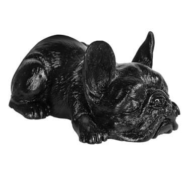 Imagem de Nupuyai Estátua de resina buldogue francês obsidiana preta esculpida em pedra preta amuleto estatueta colecionável decoração para mesa Feng Shui