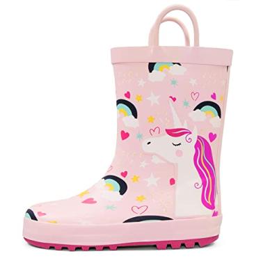 Imagem de Botas de chuva infantis para meninos da K KomForme, borracha impermeável impressa com alças, Unicorn Life, 12 Little Kid