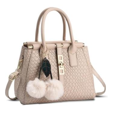 Imagem de ALWY Bolsa Feminina Social Grande Estruturada Texturizada Elegante Transversal Moderna Mulher (Bege)