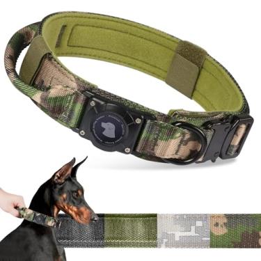 Imagem de Coleira AirTag impermeável para cães 2025, coleira tática militar com suporte para AirTag, alça de controle confortável e fivela de metal, suporte de coleira GPS para cães de médio a grande porte