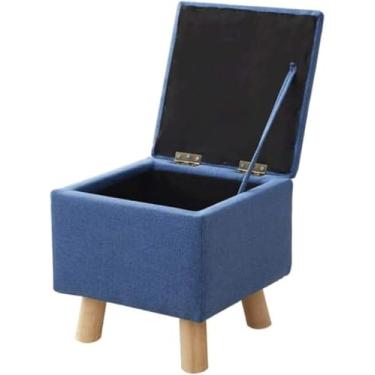 Imagem de Banqueta De Cadeira Otomana Banqueta De Madeira Puff De Armazenamento Otomano Banqueta De Tecido Sofá Banqueta Com Capa De Linho, Blue