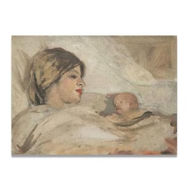 Imagem de Impressão em tela de retrato realista e cena de guerra John Lavery de mãe e filho – Arte irlandesa clássica para decoração de casa 20 x 28 cm sem moldura