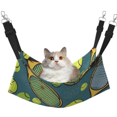 Imagem de Raquetes de tênis engraçadas e bolas de tênis, rede para gatos para pendurar em gaiola, cama macia para animais de estimação, com alças ajustáveis e ganchos de metal, cama dupla face reversível, rede
