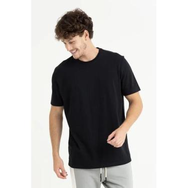Imagem de Camiseta Preta Meia Malha 100% Algodão Gola Careca Tubular Sem Costura