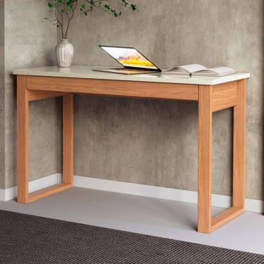 Imagem de Mesa Escrivaninha Industrial 1 Gaveta 100% Mdf Off White/Freijó F24 - Pradel