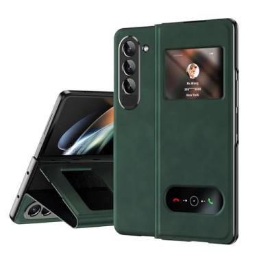 Imagem de HAOMRIYL Capa de couro para Samsung Galaxy Z Fold 7, Smart Small Screen View Flip Protection Cover Holder Kickstand Full Body à prova de choque, verde, dobra 7