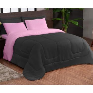 Imagem de Kit Edredom Casal 3 Peças Dupla Face com Fronhas – Macio e Econômico para o Frio(love rosa preto)