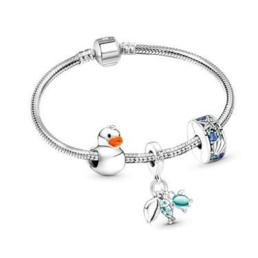 Imagem de Pulseira Infantil com Berloques Prateado. Patinho - JMH Sets, 16 cm