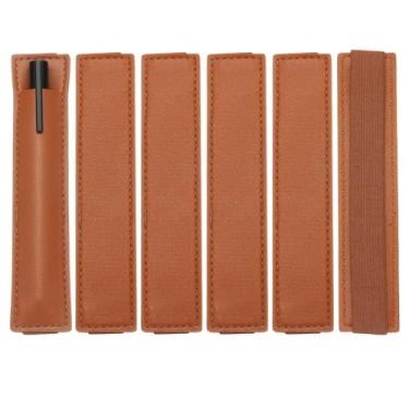 Imagem de PATIKIL 6 peças de suporte elástico para caneta para notebook, suporte ajustável, 1 suporte de caneta de couro PU, bolsa para lápis, para agenda, agenda, agenda, livros, marrom