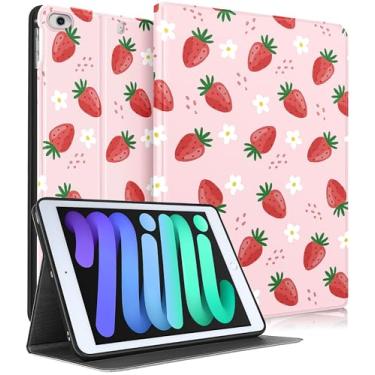 Imagem de Uppuppy Capa para Apple iPad Mini 5/4/3/2/1 para iPad Mini 5ª/4ª/3ª/2ª/1ª Geração, Capa para Crianças Fofo Feminino Kawaii Adolescente Menina Menina Morango Design Capa para iPad Mini 7,9 polegadas