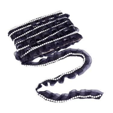 Imagem de NBEADS Acabamento de pérola branca com babados de 8 metros, fita plissada de renda de chiffon de 3,5 cm, fita de contas para costura de vestido de casamento, saias decorativas para presente, preto