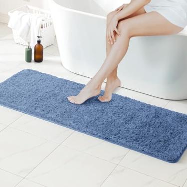 Imagem de MIULEE Tapete de banheiro azul 61 x 152 cm, tapete longo para banheiro, banheira, chuveiros, microfibra absorvente lavável na máquina com borracha termoplástica antiderrapante nas costas