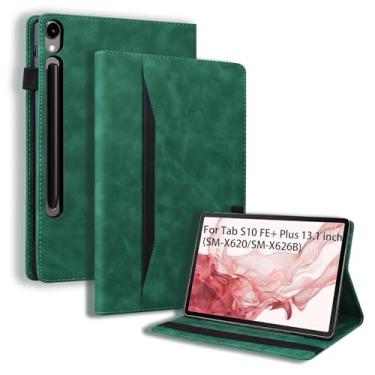Imagem de Capa flip para Samsung Galaxy Tab S10 FE+ Plus 2025 33.3 cm, suporte de couro PU, parte traseira macia, capa inteligente para despertar/hibernar, suporte ajustável com compartimentos para cartões