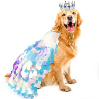 Imagem de Capa de fantasia de princesa de cachorro com coroa de strass, roupa de fantasia de Halloween para festa de aniversário (pequena)