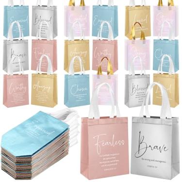 Imagem de Aliceset 40 sacos de presente cristão a granel inspirador versículo bíblico sacos religiosos reutilizáveis não tecido bolsa para família, igreja, bem-vindo, batismo, casamento, ação de graças, Natal