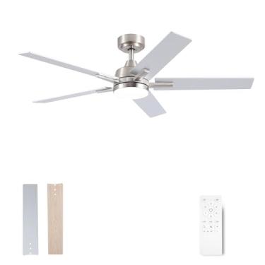 Imagem de SODSEA Ventiladores de teto com luzes, ventilador de teto de níquel de 132 cm com luz e controle remoto, reversível, 3 CCT, regulável, sem ruído, pequeno ventilador de teto para quarto, uso interno