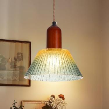 Imagem de Luz pendente de vidro verde ajustável luz pendurada meados do século moderno vintage luminária de teto lustre para cozinha ilha sala de jantar corredor sala de estar, quarto