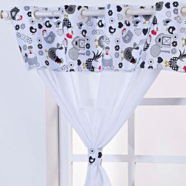Imagem de Cortina para Cozinha 2,00x1,40 Oxford Com Ilhos e Bando Estampado + Pr