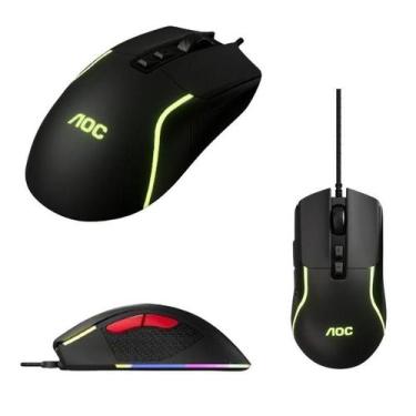 Imagem de Mouse Gamer Aoc Com Fio Usb Preto 7200 Dpi 07 Botões Led