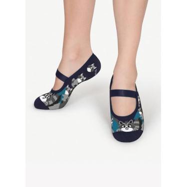 Imagem de Meia Sapatilha Puket Menino Antiderrapante Guaxinim Azul Marinho 23 a 