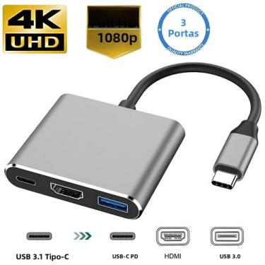 Imagem de Hub USB C Para HDMI USB 3.0 3 Em 1 Divisor Para MacBook Air Estação De
