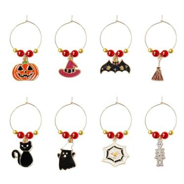 Imagem de Conjunto de 8 marcadores de pingentes de taça de vinho de Halloween, etiquetas frescas de identificação de vinho para taças de haste, festa de degustação de despedida de solteira, casamento, verão