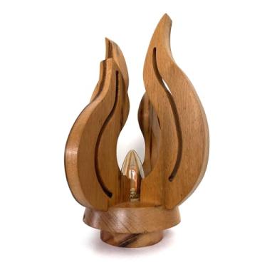 Imagem de Luminária De Mesa Chamas Artesanal Madeira Maciça Retrô Vintage E27 (Com Lâmpada Vela Bivolt)