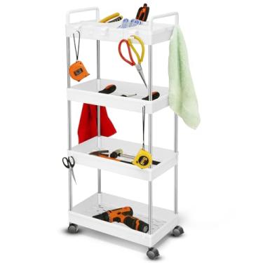 Imagem de Auto Dynasty Carrinho de rodinhas fino de 4 níveis com alça, carrinho de rodinhas multifunções, organizador de armazenamento móvel com rodas para escritório, banheiro, cozinha, lugares estreitos