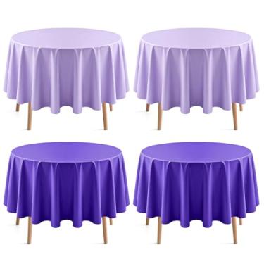 Imagem de Just Shimmer 4 peças de toalha de mesa redonda série roxa, 213 cm, cor sólida, à prova d'água e à prova de derramamento, toalha de mesa de plástico descartável durável para jantar, buffet, piquenique