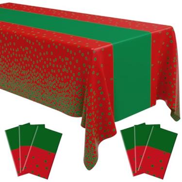 Imagem de Oudain 6 peças de toalha de mesa vermelha e verde para festas, toalhas de mesa de plástico estampadas, à prova d'água, descartável, retangular, capa de mesa para aniversário, casamento, formatura