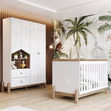 Imagem de Quarto de Bebê Completo Ternura 4 Portas 2 Gavetas Branco/Jequitibá - Henn
