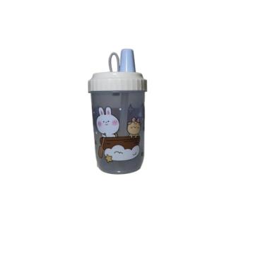 Imagem de Copo Infantil com Desenhos de Coelho e Urso, Tampa Azul, 240ml, Azul