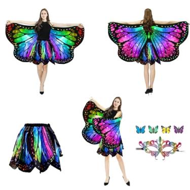 Imagem de LYL. Ling Fantasias de Halloween femininas 2025, asas de borboleta, adultos monarca, fantasia de borboleta para mulheres, conjunto de asas de fada 3 peças (cor 003 adulto)