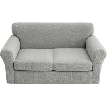 Imagem de FUANGUI 3 capas elásticas para sofá para 2 almofadas, capa de sofá com 2 capas de almofada separadas, capas laváveis para sofá - cinza claro