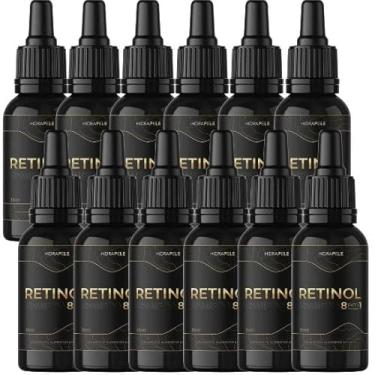 Imagem de 12 Frascos Retinol 8 em 1 Gotas 30ml – Saúde da Pele, Bigode Chinês e Rugas | Antienvelhecimento Facial | Anti-Rugas