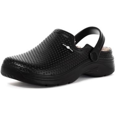 Imagem de Tamancos masculinos femininos forrados à prova d'água, chinelos de inverno para casa, quente, felpudo, antiderrapante, sapatos de jardim para ambientes internos e externos, Preto, 13 Women/11 Men