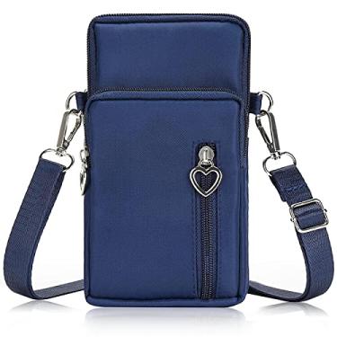 Imagem de Bolsa feminina para celular com braçadeira esportiva, bolsa de viagem transversal para celular Galaxy S10 Plus S9 Plus A50 A7 J7, OnePlus 6T, HTC U12 (azul)