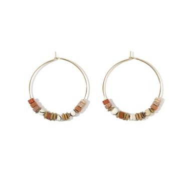 Imagem de EQUBIO Brincos de argola femininos com contas de 35 mm, turquesa branca/pedra imperial Heishi de 4 mm com espaçadores de disco dourado, aros infinitos leves, joias de declaração de paleta de cores do