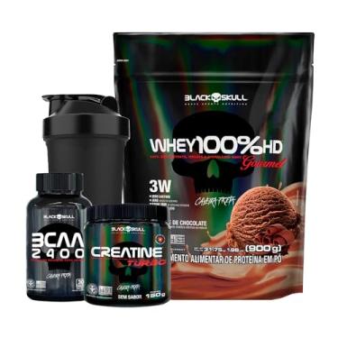 Imagem de Combo Whey 100% HD Gourmet + Bcaa + Creatina- Black Skull (Chocolate)