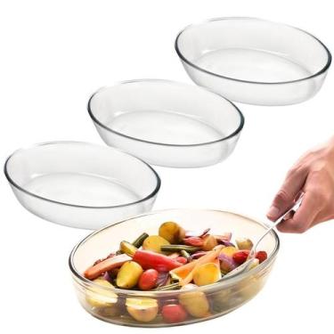 Imagem de Kit 3 Travessa Assadeira de Vidro Borossilicato Oval Grande Forno Serv
