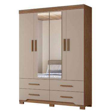 Imagem de Guarda Roupa Casal 4p Espelho 157 Cm Miami Carvalho Fendi Moval