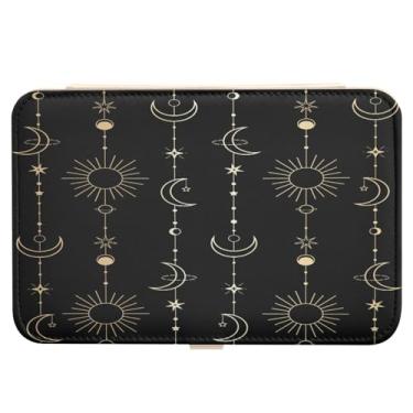 Imagem de Caixa de joias, organizador de joias de couro PU, portátil, mini estojo de viagem, expositor, caixa de armazenamento, sol, lua, estrelas, bruxa para brincos, anéis, colares, pulseiras