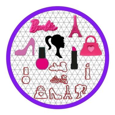 Imagem de Mega Kit Cortador Barbie Roupas Acessórios Cupcake - 3 Cm